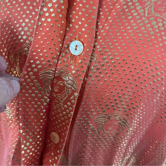 Vintage Silversilk Medusa Head Woven Orange Gold Silk Blouse Made in Korea M - Picture 11 of 14